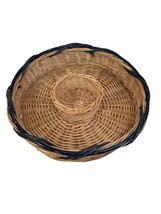 Vintage Wicker/Rattan/Wood  CHIP &amp; DIP BASKET Natural w/Green 15” x 5” - £19.95 GBP