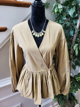Asos Edition Women&#39;s Tan Cotton V-Neck Long Sleeve Pullover Casual Blouse Size 2 - £39.16 GBP