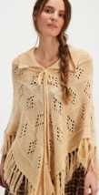 Free People x Understated Leather Fringe Eyelet Knit Poncho Cream OS New - $85.00