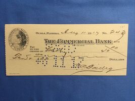 1917 The Commercial Bank Of Ocala Florida FL FLA  Obsolete Check Cashed - $19.78