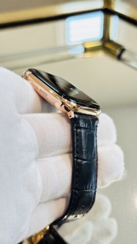24k ROSE Gold Plated Apple Watch Series 10 46mm Black Leather Band CUSTOM Item image 10