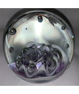 Hand-Blown Glass Paperweight With Purple &amp; White Swirl Design 4-Inch Dia... - $653.57 MXN