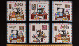 23.5&quot; X 44&quot; Panel Sewing Machines Quilts A Stitch in Time Cotton Fabric D380.23 - £6.75 GBP