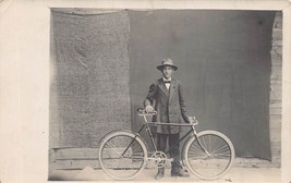 Proud BICYCLE-DAPPER Young Man Wearing Suit Hat Bowtie~Photo Postcard - £10.11 GBP