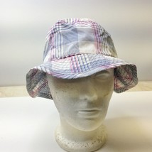 Columbia Hat Cap Plaid L XL Womans Blue Pink White Bucket Cotton - £13.29 GBP