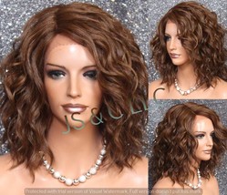 Brown Auburn mix Human Hair Blend Wig Lace Front L Shape part mono Handt... - £77.28 GBP