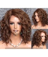 Brown Auburn mix Human Hair Blend Wig Lace Front L Shape part mono Handt... - $99.95