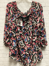 Lane Bryant Womens Pullover Blouse Ruffle Neck Flowy Lined Multi Color 1X New - £17.92 GBP