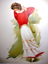 Victorian Art Print Women Golfer Artist Signed Maud Stumm Litho 1908 Original - £27.27 GBP