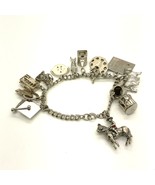 Vintage Signed Sterling Fetish Travel Tour Dangle Chain Charm Bracelet s... - €192,12 EUR