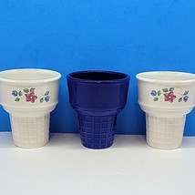 Pfaltzgraff Bonnie Brae Floral &amp; Solid Blue Ice Cream Cone Shaped Dish Bowls - £14.94 GBP
