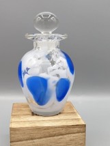 Bruce Cobb Cobalt Blue White Blown Glass Perfume Bottle w/ Stoper Artist... - $55.43