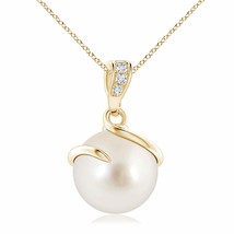 ANGARA South Sea Pearl Spiral Pendant with Diamonds in 14K Solid Gold | 18&quot;Chain - £765.89 GBP