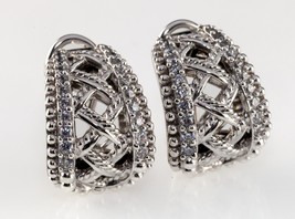 Judith Ripka Sterling Silver CZ Basketweave Huggie Earrings w/ Omega Backs - $238.55