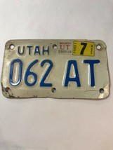 1990 Utah Motorcycle License Plate # 062AT - £20.79 GBP