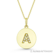 Initial Letter A CZ Crystal 14k Yellow Gold 18x12mm Round Disc Necklace Pendant - £87.70 GBP+