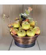 Large Brass Bucket with Plastic Faux Apples - $321.71 MXN