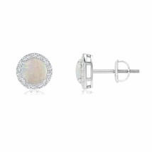 Natural Opal Earrings with Diamond Halo for Women in 14K Gold (Grade-AA , 5MM) - £603.59 GBP