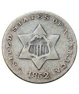1852 3 Cent Silver Piece in Good Condition, Full Rims, Gray Color - $98.99