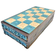 Vintage Aztec Mayan Conquistadors Resin &amp; Wood Folding Chess Set - $222.75