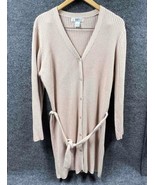 KIKIT Women Large Sweater Cream Ribbed Knit Cardigan Button Up Belted Ac... - £20.65 GBP