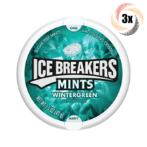 3x Tins Ice Breakers Wintergreen Flavor | 50 Mints Per Tin | 1.5oz | Sug... - £10.86 GBP