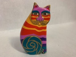 Vintage Laurel Burch Hand Painted Wood Cat Sculpture - £31.57 GBP