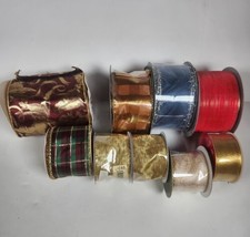Lot Of 9 Celebrate It Wired Christmas ribbon Buffalo Plaid, Gold , Red, ... - $46.75