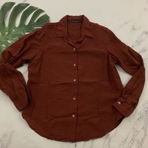 Cut Loose Button Up Top Size S Dark Rust Red Long Sleeve Sheen Nylon Blend - $22.76