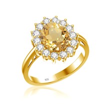 Pure Sterling Silver 925 Yellow Citrine Ring Women&#39;s 5ct 9*11mm Massive Stone Sh - £40.23 GBP