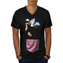 Stork Baby Newborn Funny Shirt  Men V-Neck T-shirt - £10.38 GBP
