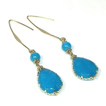 Blue Glass Drop Earrings Dangle 2.8&#39;&#39; Gold Tone - $11.00