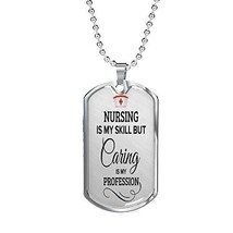 Express Your Love Gifts Nursing is My Skill Nurse Necklace Engraved 18k Gold Dog - £54.71 GBP