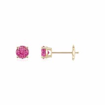 Natural Pink Sapphire Solitaire Stud Earrings in 14K Gold (Grade-AAA , 3MM) - £373.37 GBP