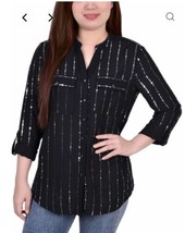 NY Collection Sleeve Roll Blouse With Metallic Details Women’s Size Medium - $23.17