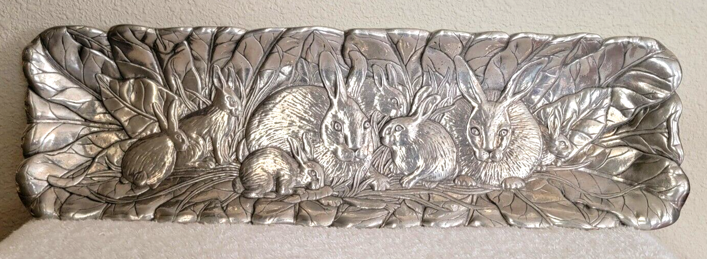 Primary image for 1990 ARTHUR COURT Metal Serving Tray BUNNY RABBITS Rectangular Long 18" x 5.5"