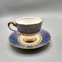 Royal Stafford Blue Gold Rose Pattern Lattice #8473 Teacup Saucer Bone C... - $33.85