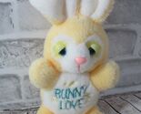 MTY vintage plush yellow white rabbit BUNNY LOVE pink nose blue eyes flo... - $14.84