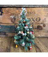 Table-Top Christmas Tree Tiny Wood Ornaments Pink Roses Vintage - $461.34 MXN