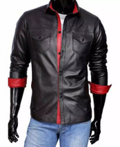 Men&#39;s Black Leather Shirt Genuine Lambskin Leather Stylish Handmade Part... - £83.19 GBP+