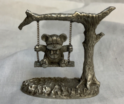 VINTAGE SPOONTIQUES FINE PEWTER TEDDY BEAR ON A SWING #390 USA - $7.16