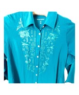 New Women Within Blouse Size 18W 20W Blue Button Embroidery Long Sleeve NWT - $348.95 MXN