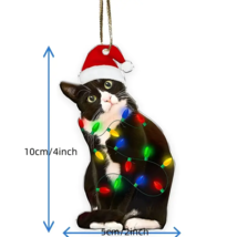 Black Cat Christmas Decor Tree Lights Holiday Ornament - New - £10.14 GBP