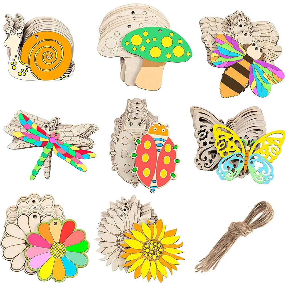 80pcs Unfinished Wood Cutouts Flowers Butterfly Mushroom Wood Slices DIY Crafts - £18.13 GBP