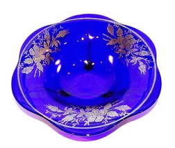 Gorgeous Vintage Cobalt Blue Sterling Overlay Glass 12 1/4&quot; 3-BALL Footed Bowl - £86.04 GBP