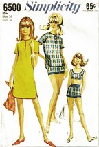 Misses' SWIMSUIT, TOP & SHIFT Vintage 1966 Simplicity Pattern 6500 Size 14 - $12.00