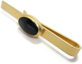 1 5/8&quot; Classic Neck Tie Bar 1/20 14K Gold Filled Black Oval Vtg Correct Quality - £34.82 GBP