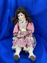 The Heritage Mint Ltd Porcelain Doll - No Box - Pink Lace Dress / Dark Hair - £11.02 GBP