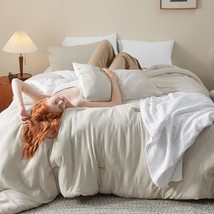 Bedding Comforter Sets Queen, Reversible Beige And White Prewashed Bed Comforter - £73.53 GBP
