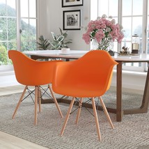 Flash Furniture 2 Pk. Orange Plastic Chair With Wooden Legs From The Alonza - £190.75 GBP